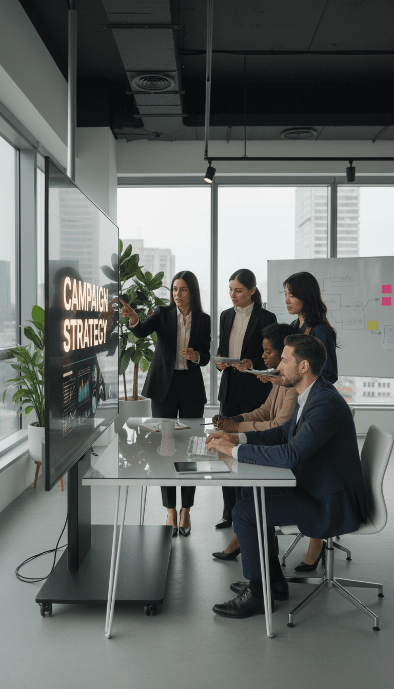 Digital marketing professionals collaborating on strategy and campaign planning